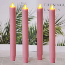8'' Luminara Flameless LED Moving Wick Taper Candles Wax Timer Remote Pink