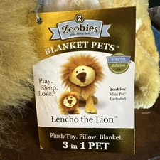 New Zoobies Lencho the Lion &  Mini Pet Plush Toy/Pillow/Blanket Special Edition