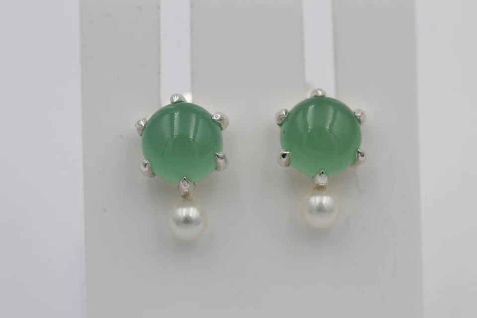 Campur Design 1,82 Carati Aventurin Perle Orecchini 925 Argento Acqua Dolce - Immagine 2 di 4