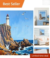 Relaxing Paint by Numbers Kit - 16x20 Seascape with Lighthouse & Seagulls