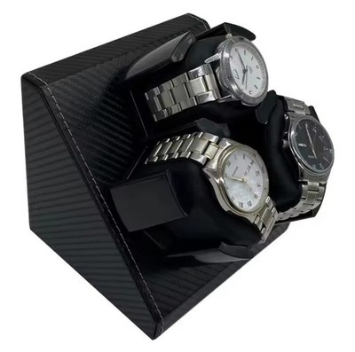 3 Watch Winder Box Case, USB Powered, Black PU Leather, Capacity 1-3 Watches
