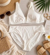 Plus Size 2X White Bikini Set NWT Triangle Top Mid Rise Bottom Swimwear