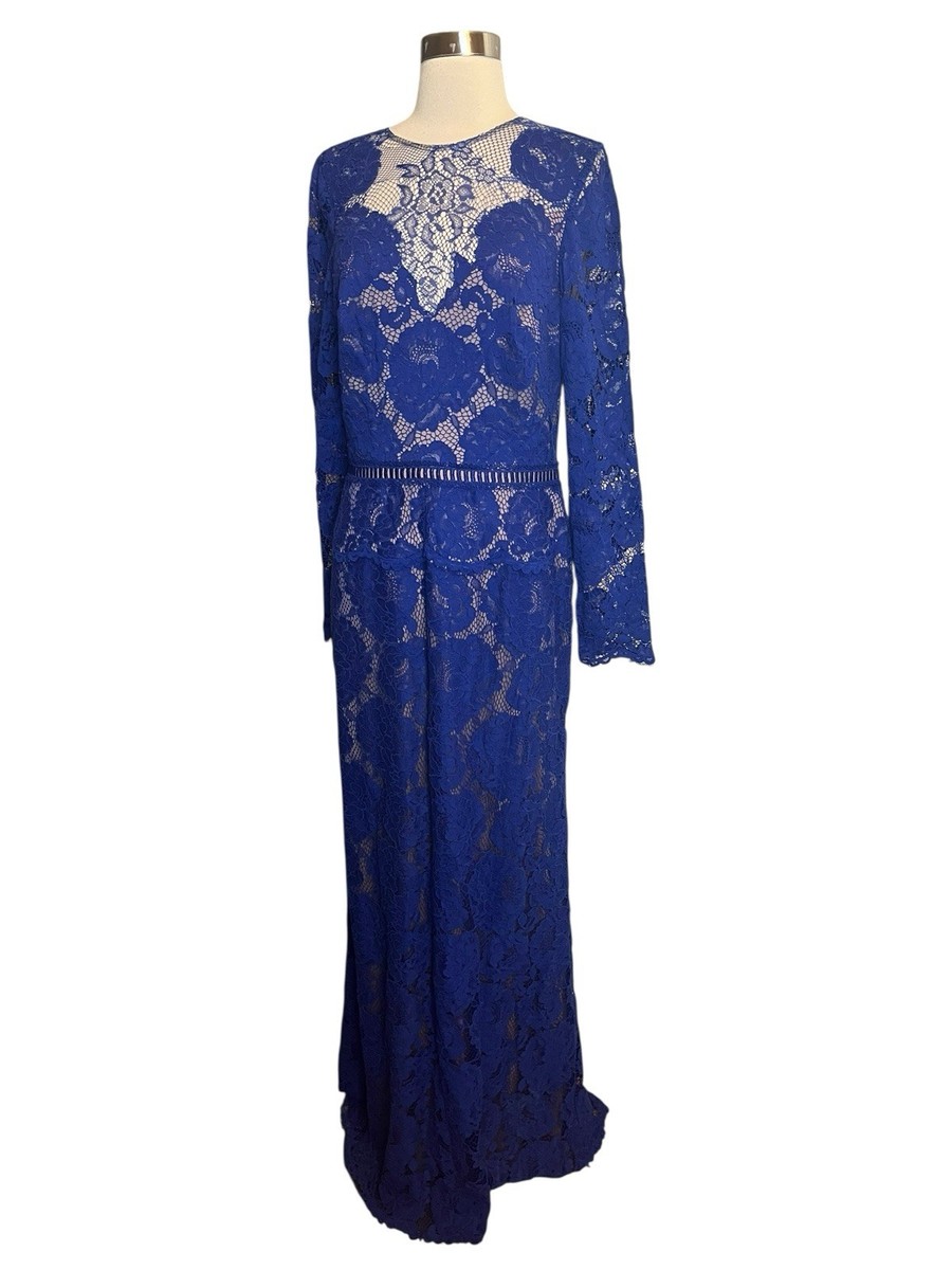 tadashi shoji blue lace dress NEW $328 Tadashi Shoji Dress Womens 10 Blue Lace Overlay Blouson Ribbon Belted