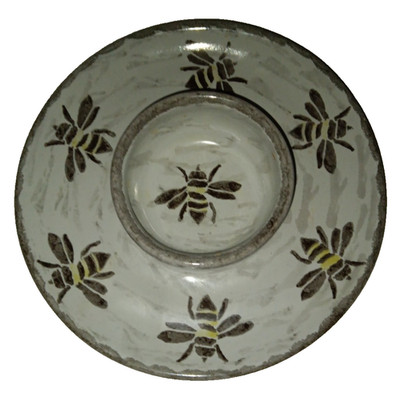 Vtg Vermont Redware Susan Leader Pottery Spongeware Bees Votive Candle Holder