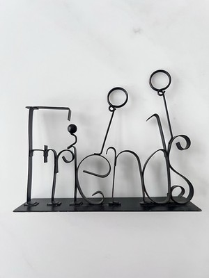 Vintage Black Metal ''Friends'' Word Sculpture photo memo holder felt pads nWOT