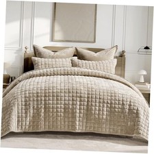 Luxury Velvet Quilt Set Full Queen Size Full/Queen 88" x 92" Urban Taupe