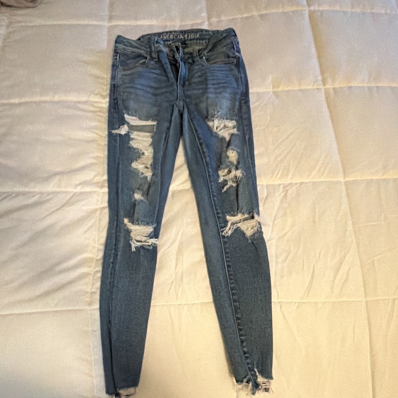American Eagle Outfitters Women’s Blue Distressed Stretch Skinny Jeans 2