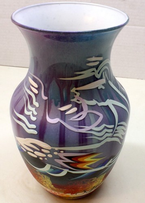 #ad 8quot; Tall 2014 Hand Painted Vase–Sam Two Bulls–Native Oglala Lakota Sioux–Signed $95.00