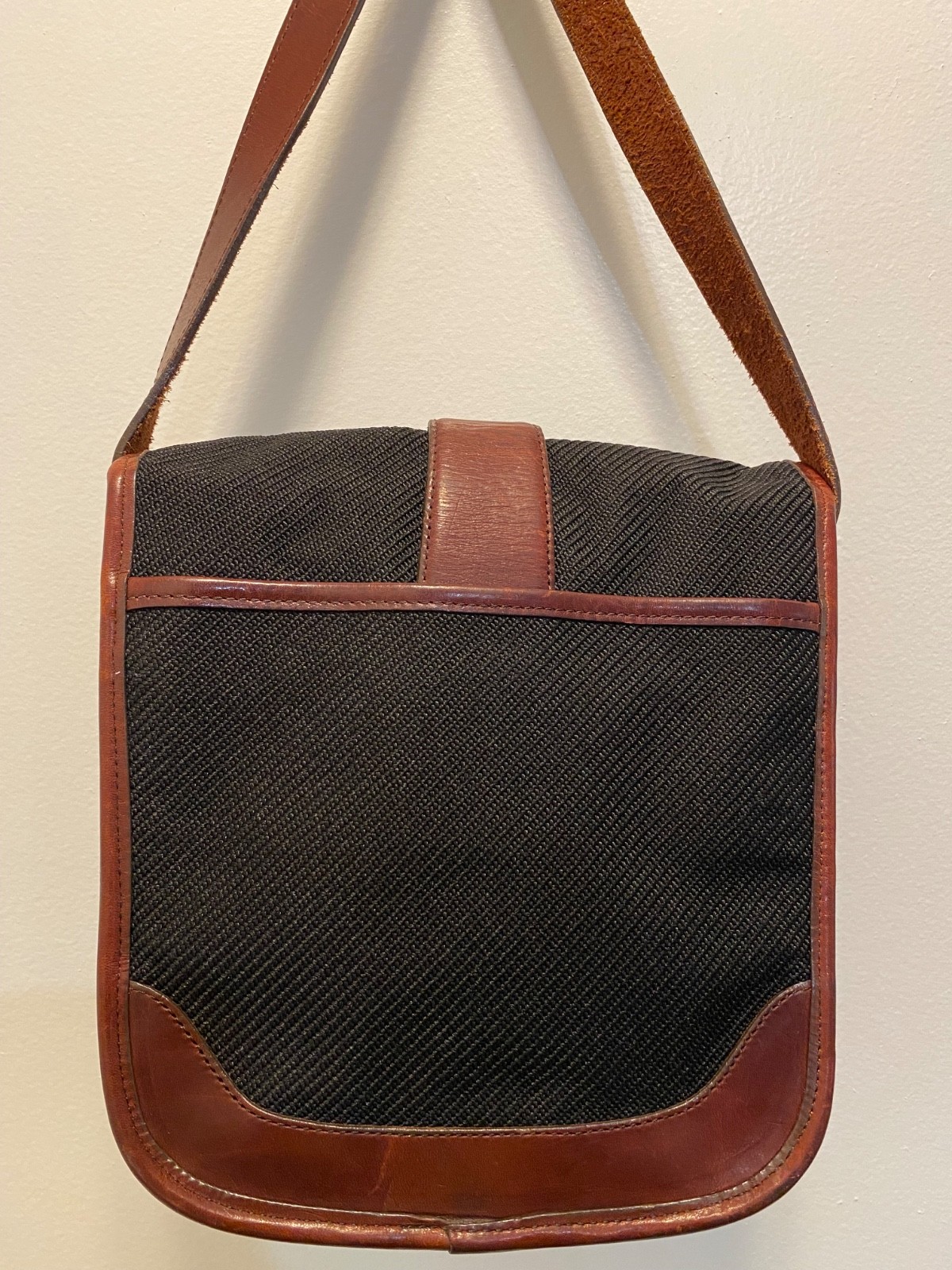 Brighton Vintage Shoulder Bag Brown Black Leather Canvas Messenger Purse thumbnail 4