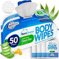 XL Body Wipes for Adults Bathing 50 4 Ct 10x11.5" No Rinse Washcloths Elderly