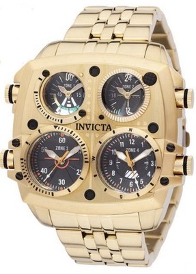   NEW! Invicta Aviator ZULU TIME 50mm 4-Time Zone Men s Watch Gold - 49604