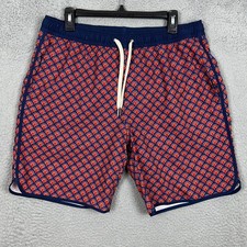 Fair Harbor The Anchor Swim Trunks Mens XL Red Blue Geometric Fan Mesh Lined EUC