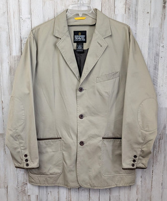 National Geographic Field Jacket Mens XL Khaki Travel Safari Multi Pocket Blazer