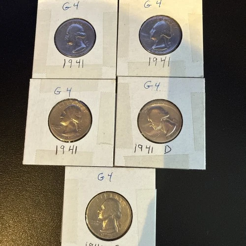Lot of 5 Silver Washington Quarters 1941-Circulated US Coins
