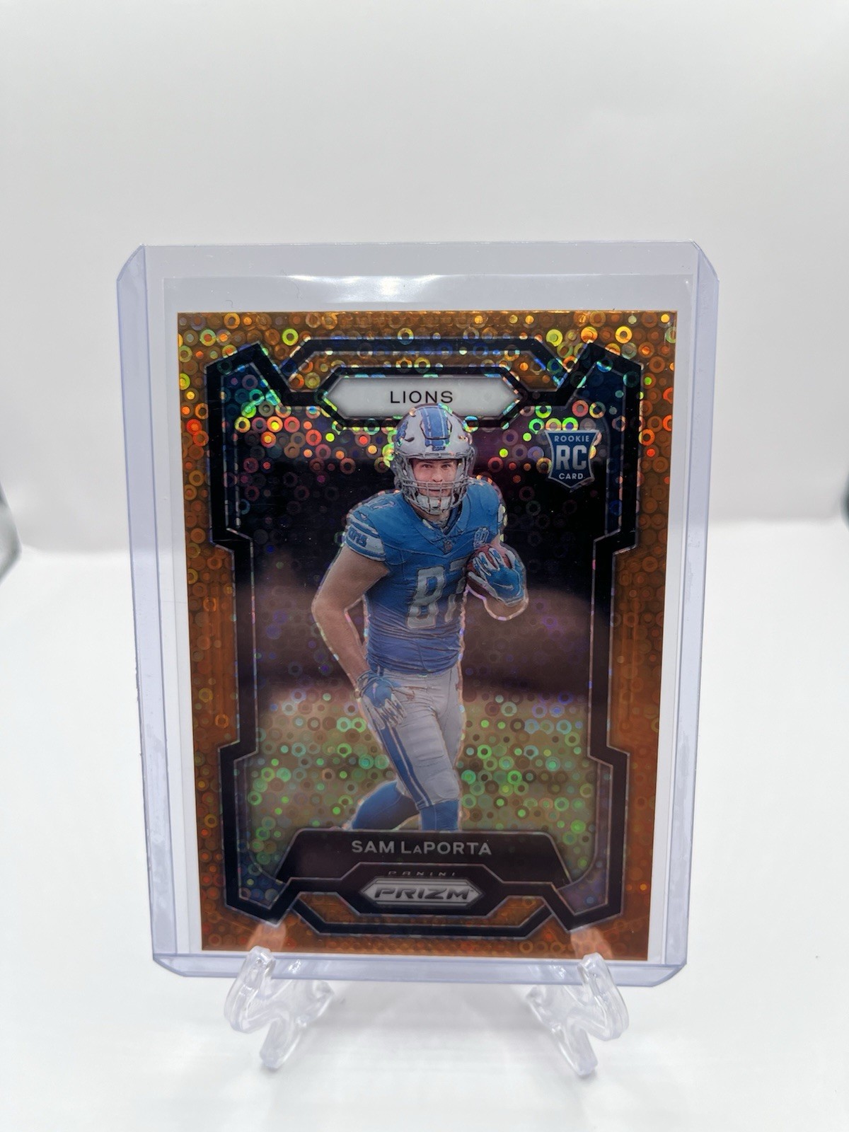 2023 Panini Prizm Sam LaPorta RC Orange Disco Prizm #332 Detroit Lions Rookie
