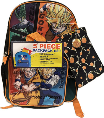 Large Backpack - Dragon Ball - Z GT Super Set of 5 w/Lunch Bag Key Chain 16'' NEW