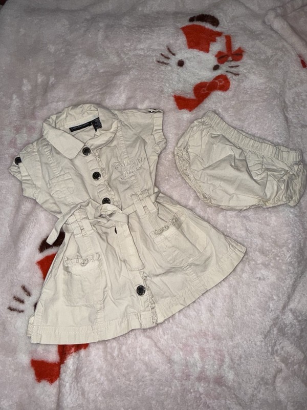 Calvin Klein Jeans Girls 12M Beige 2-Piece Dress & Bloomers Button Belted