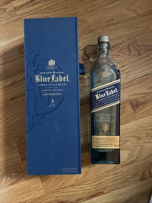 Johnnie Walker Blue Label Whiskey 750ml Empty Bottle Original Box Inscribed READ