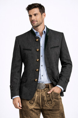 Herren Deutsch Bayrisch Trachten Jacke Anthrazit Grau Wolle Oktoberfest Neu
