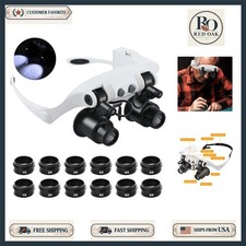 Hands Free Head Magnifying Glasses 1X-8X LED Light Interchangeable Lenses Jew...