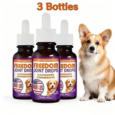 3 PACK Freedom Joint Drops For Dogs,Glucosamine, & Chondroitin, 30Ml Dropper,US