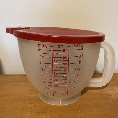 Vintage Tupperware Mix N Store 8 Cup 2 Qt Measuring Pitcher Bowl #500 Red Lid