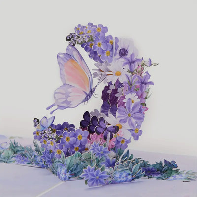 3D Pop-Up Birthday Greeting Card, Env. Note & Seal - Floral with Butterflies