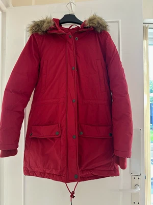 Abrigo Parka Largo con Capucha Rojo Schott NYC Damas Borde de Piel Sintética Talla Pequeña - Imagen 1 de 4