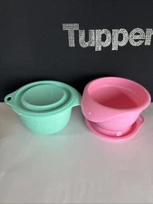 Tupperware Mixing Measuring Bowl Matching Seal Mint & Pink 2.5 Cup / 625ml Set