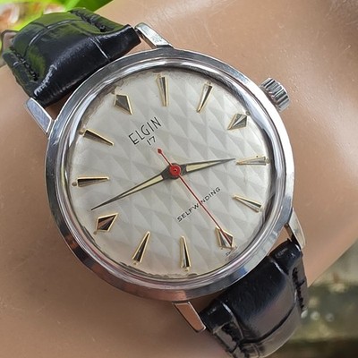 Rare Vintage ELGIN men's automatic watch Diamond Pattern dial swiss 1960s