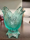 Fenton Glass Candle Holder  Votive 2 Way Turquoise Sticker Vtg - Ex Condition