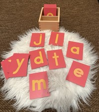 ELITE Montessori Lower Case Sandpaper Letters Wooden Set Of 26 Letters Pink/Red