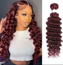 18 Inch Burgundy Deep Wave Human Hair Extensions WEFT 99J  Ships From USA