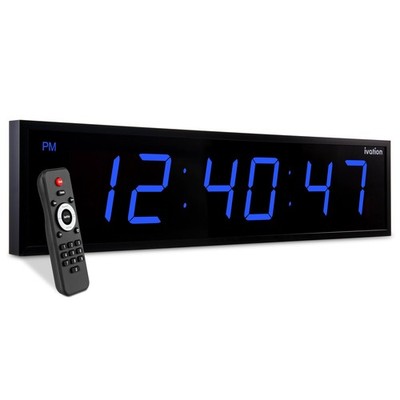 Ivation 36'' Large Digital Wall Clock, LED Digital Clock W/Timer & Alarm, Blue
