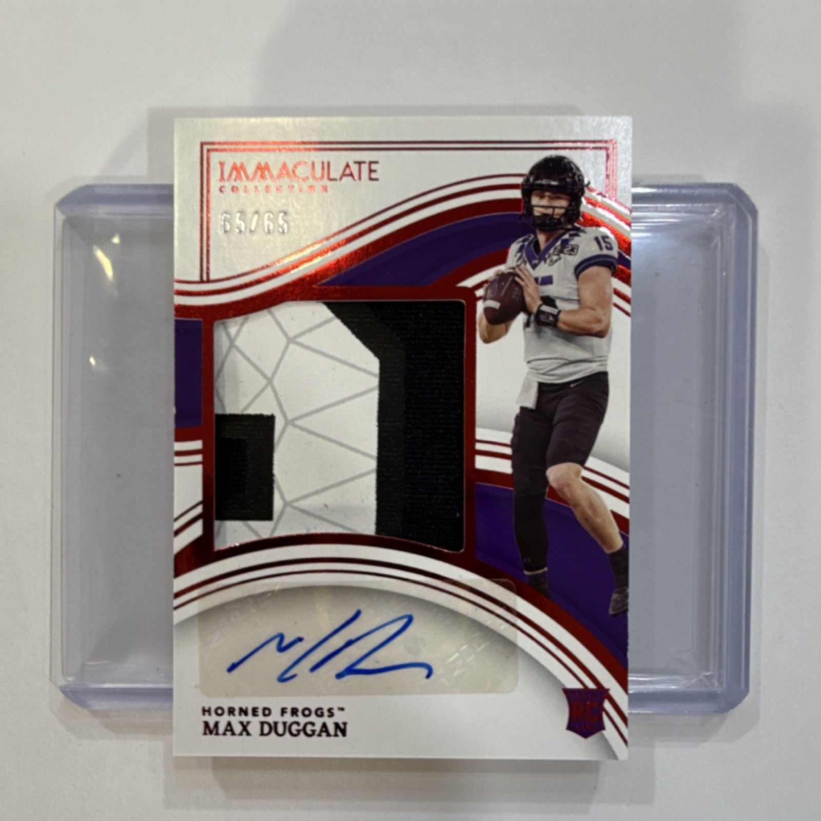 Max Duggan Panini Immaculate Collection Collegiate Rookie Patch Autographs #41 Ruby
