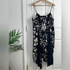 Simply Vera Wang Dress Sleeveless Handkerchief Hem Blue Floral SZ L