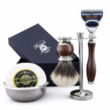 5pcs Maroon Antique Shaving Set Synthetic Badger Shaving Brush 5 Edge Razor