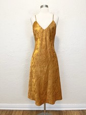 Lulus Slip Dress Burnt Orange Copper Satin Jacquard Midi Medium M
