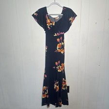 SHEIN Women’s XS Black Floral Maxi Dress Ruffle Flutter Sleeve Mermaid Boho