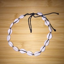 Cowrie Shell Choker Necklace Adjustable Boho Beach Surfer Natural Cord