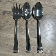 Lenox PORTOLA 3 Piece Hostess Serving Set Spoons Fork 18/10 Stainless Flatware