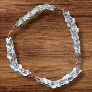 VTG Hawaiian Style Shell Lei Necklace 37" Natural White Pink Boho Double Strand