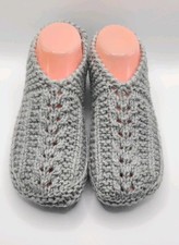 Handmade Gray Knitted Slippers Cozy Soft Warm Women's Home Indoor Footwear