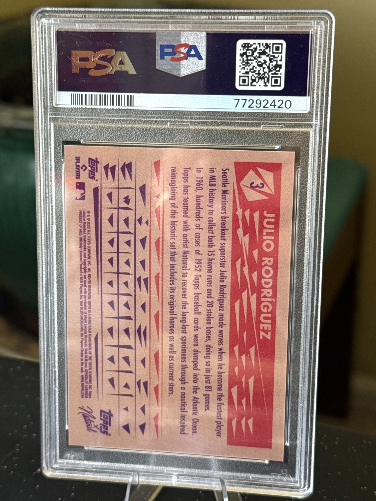 2022 TOPPS X NATUREL 1952 JULIO RODRIGUEZ #3 RC Seattle MARINERS PSA 9 view 2