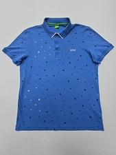 BOSS Men's Blue Polo Shirt Geometric Print Size L Regular Fit