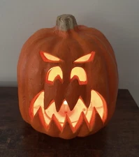 Vintage 1998 Paper Magic Group Scary Face Halloween Jack O Lantern Pumpkin Light