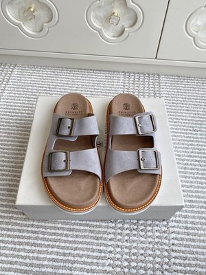Brunello Cucinelli Buckle-Detail Beach Slides   Unisex