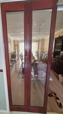 Mahogany Wooden Bi-Fold Internal Door, 2 Panel Clear Glazed, Folding, Hardware