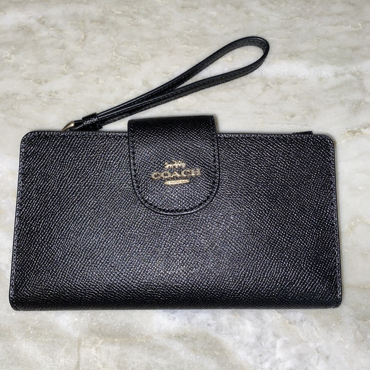 *Coach*- Tech Wallet in Crossgrain Leather (Black) Phone Wristlet