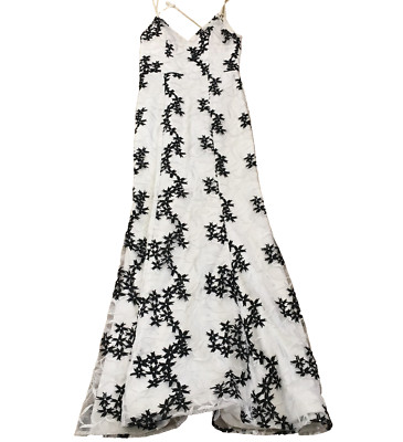 My Michelle Maxi Dress Sz 9 White Black Lined Floral Spaghetti Strap